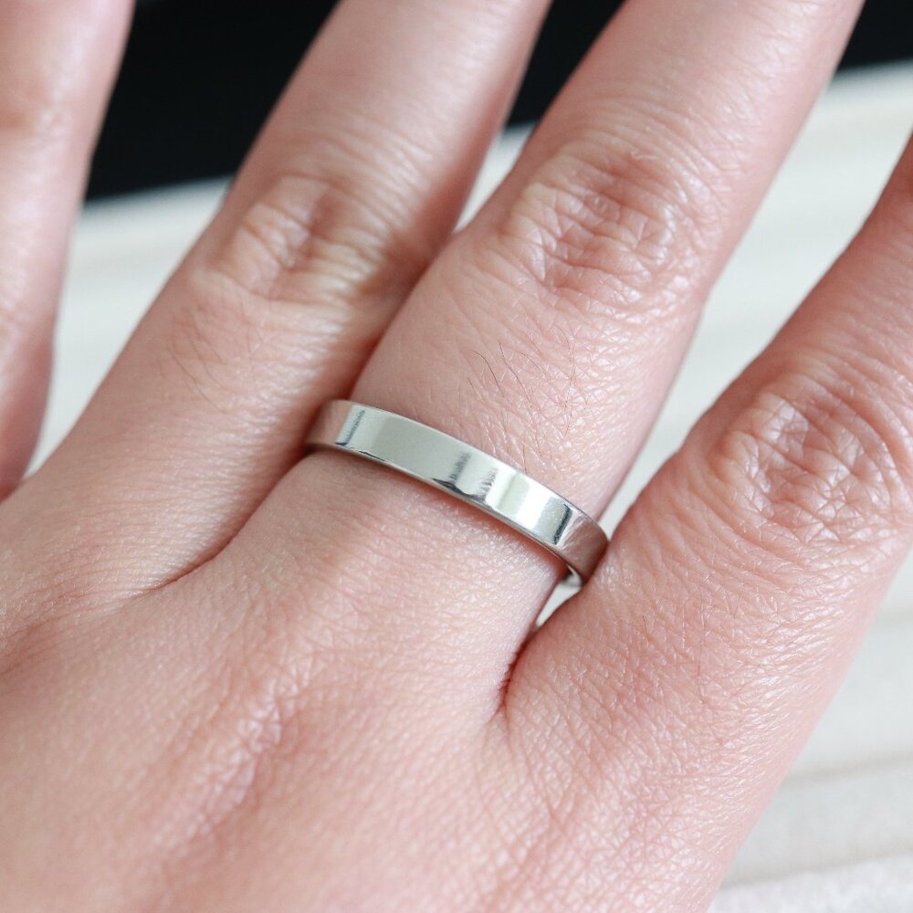 DS6 4mm Men/Women Square Edge Silver Wedding Band Ring Stainless Steel